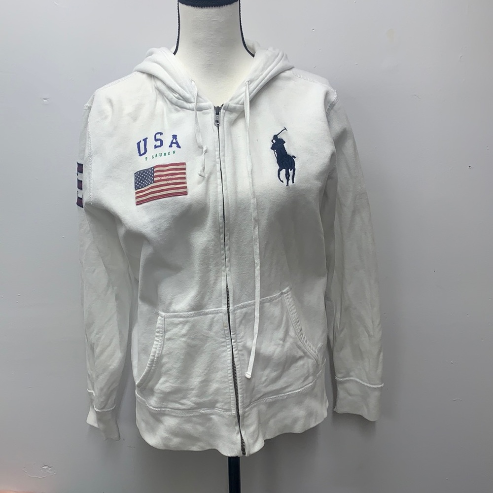 Polo white zip up hoodie